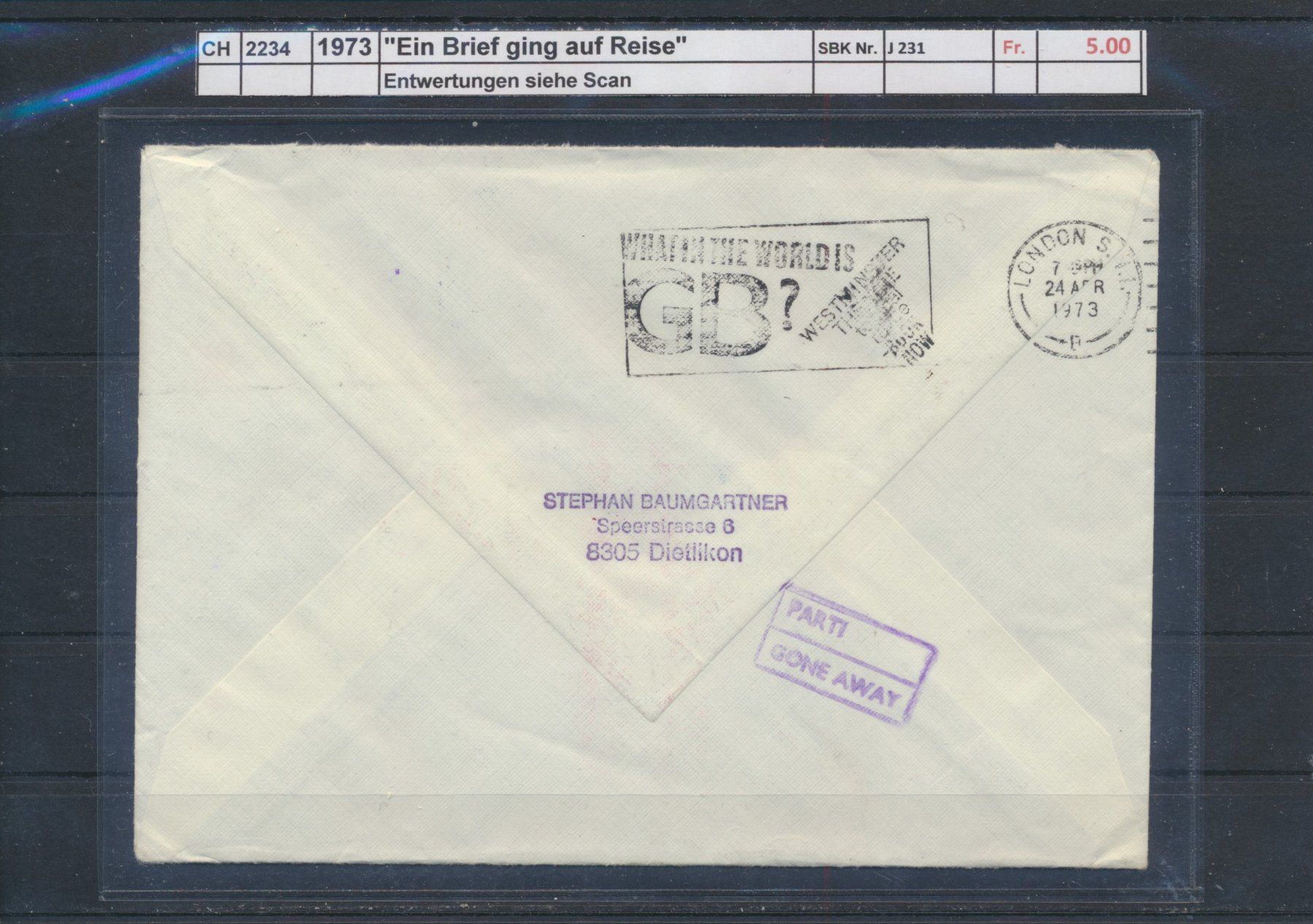 Tous les timbres: 1973 "Ein Brief ging auf Reise" – D'occasion à Winterthur par Zupogeru 1
