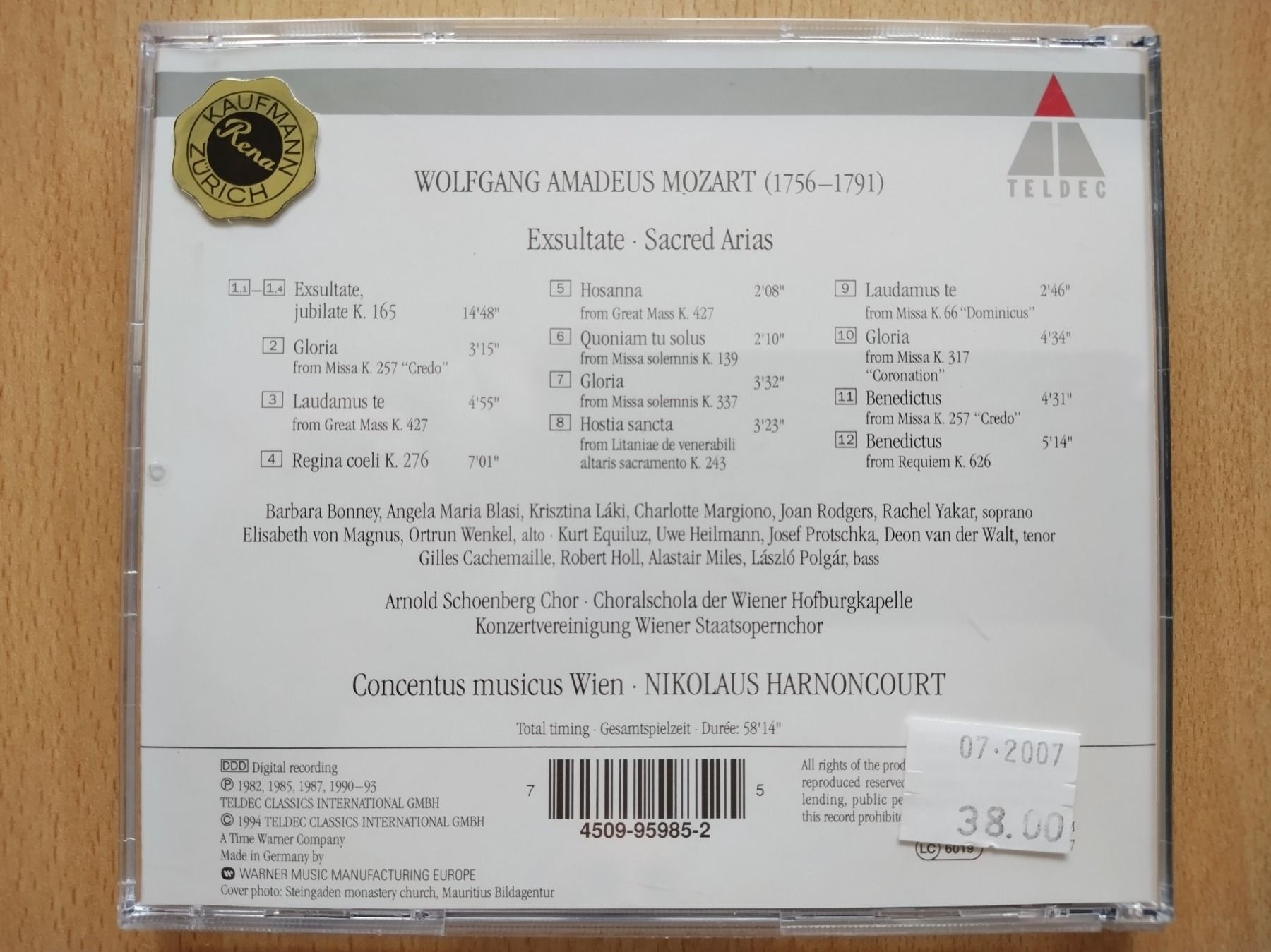 CD: Mozart - Exsultate, sacred arias – Usato da Jona venduto da Argus36 1