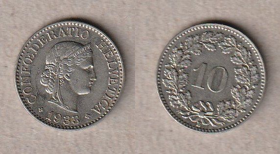 Tutti le monete: 10 Rappen 1933 Nickel – Usato da Allschwil venduto da Coinfreak