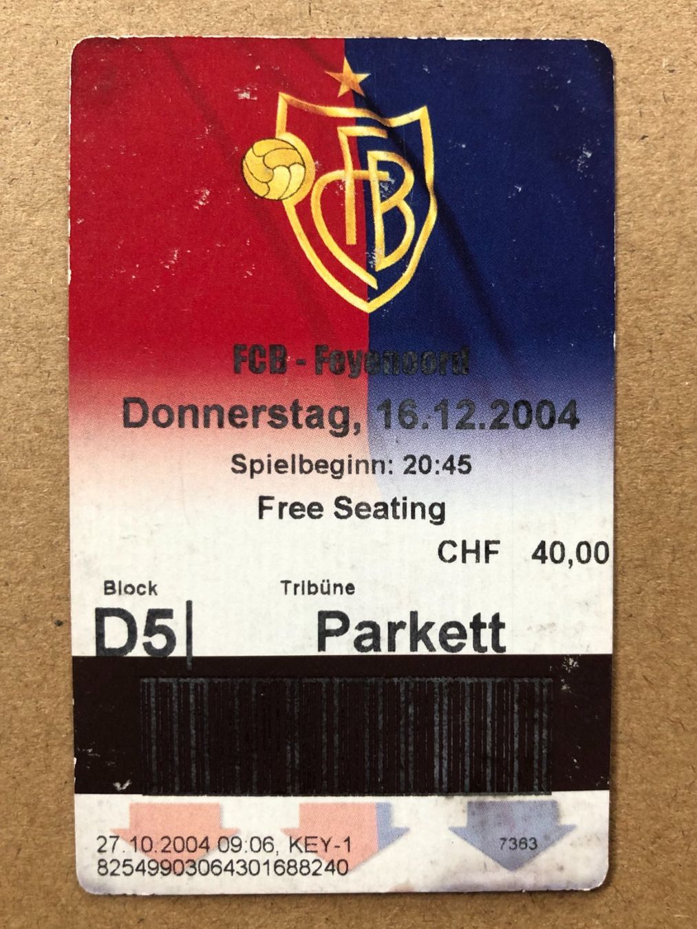 Billets: FC BASEL - Feyenoord / UC / 16.12.2004 – D'occasion à Aarberg par umearocks
