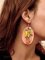 Boucles artistiques “ oiseaux artdeco sur ovale rose”