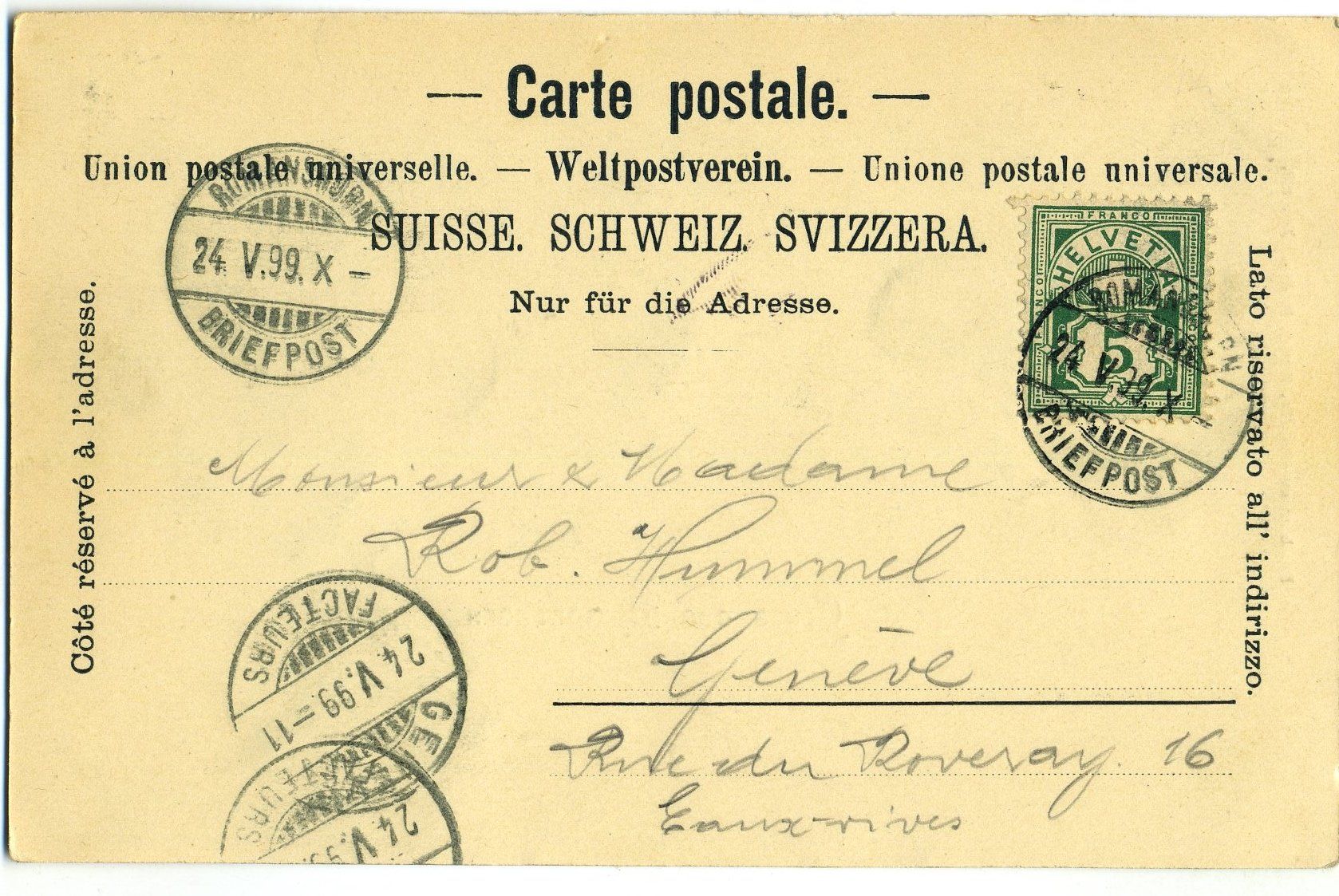 Ansichtskarten: Gruss aus Romanshorn. Bahnhof. 1899 – Gebraucht aus Versoix von HELVETICA_1 1