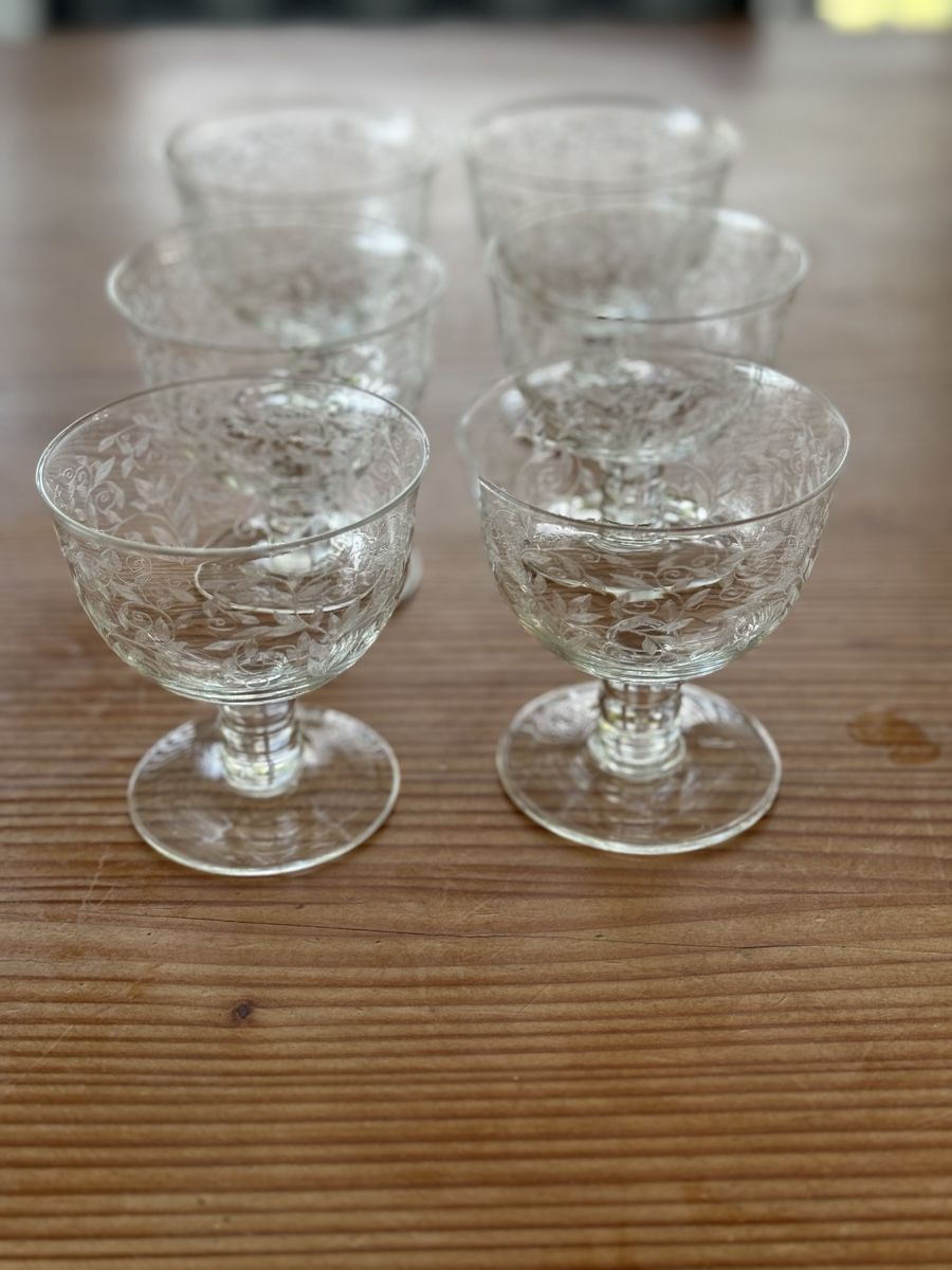 Gläser: 6x Dessertkelch mit Blumenmuster baccarat? – Gebraucht aus Lanzenhäusern von Galaa