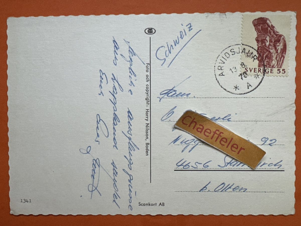 Cartoline postali: 1970 Arbidsjaur, Schweden – Usato da Zürich venduto da Chaeffeler 1