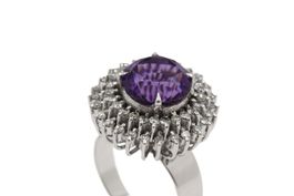 Vintage Amethyst Diamant Ring 18K Weissgold *S1807