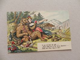 Karte Bären Bär lustig Humor Jux K. Gehri 1922 Picknick