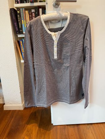 🤍 Pull marinière rayé à col tunisien – Taille L