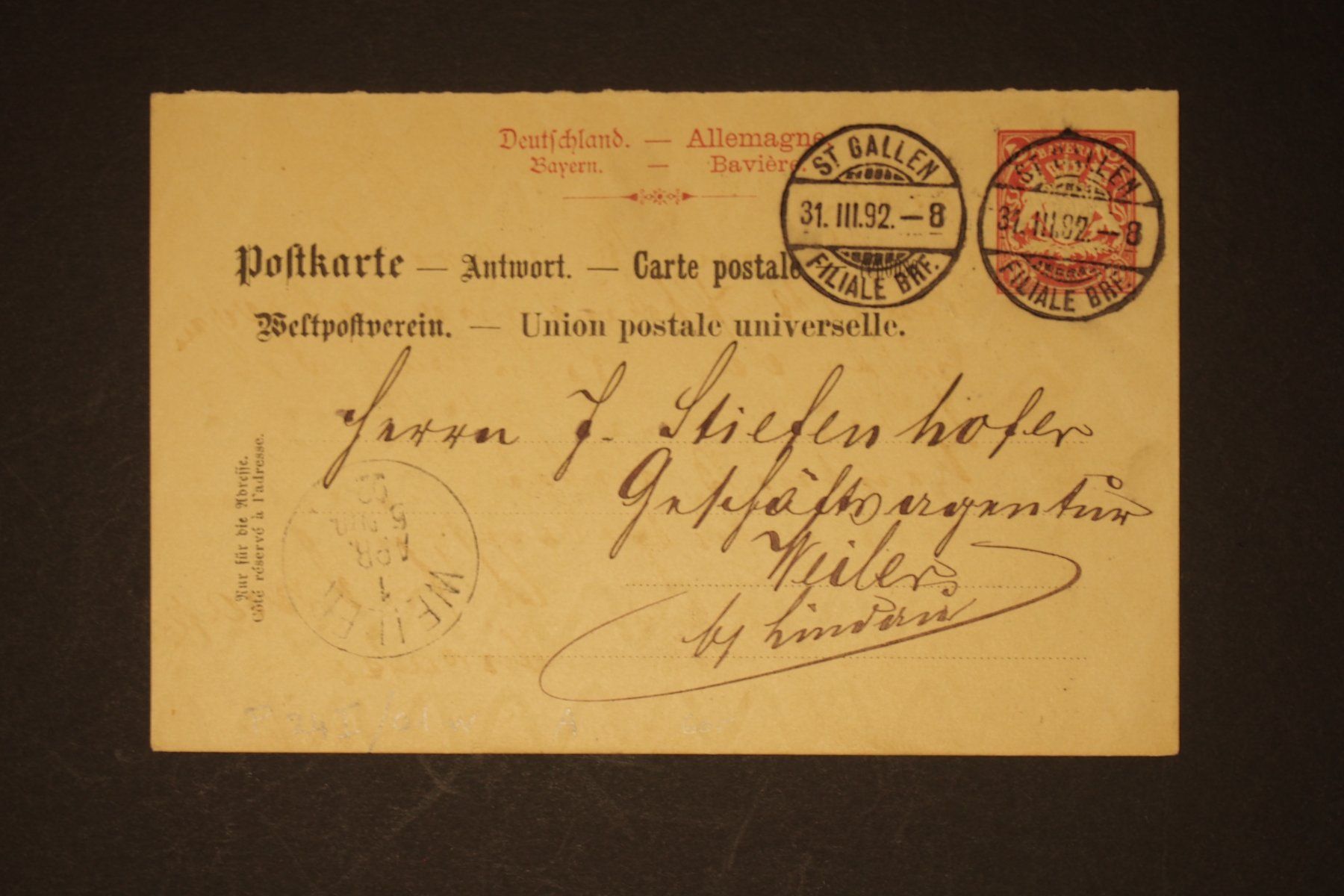 Tutti i francobolli: 1892 Bayern Postkarte – Usato da Solothurn venduto da and_fxw5