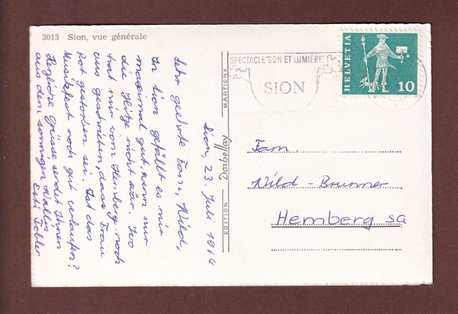 Cartes postales: SION - Vue générale - 1964 – D'occasion à Pully par nicecards-shop 1