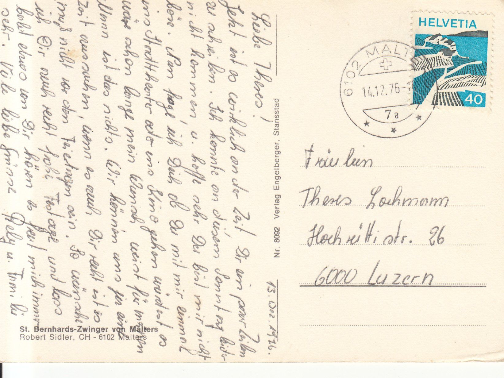 Cartoline postali: Malters St. Bernhards-Zwinger 1976 – Usato da Bürglen TG venduto da StampGraf 1
