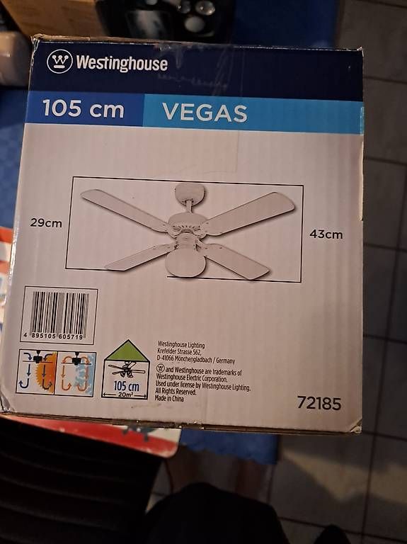 Ventilatoren: Westinghouse Vegas Ventilator m. Licht, – Neu und originalverpackt aus Rheinfelden von Timeport 1