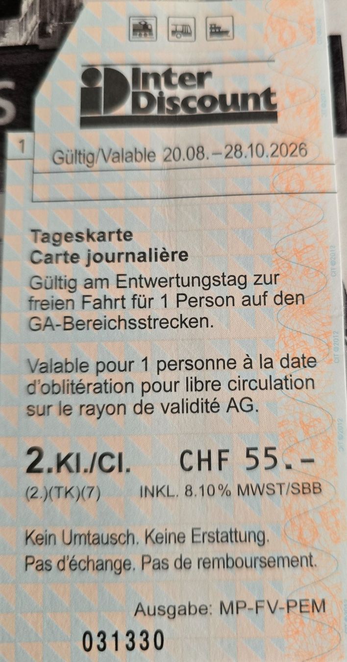 Tickets: Sbb Tageskarte – Gebraucht aus Huttwil von passat62
