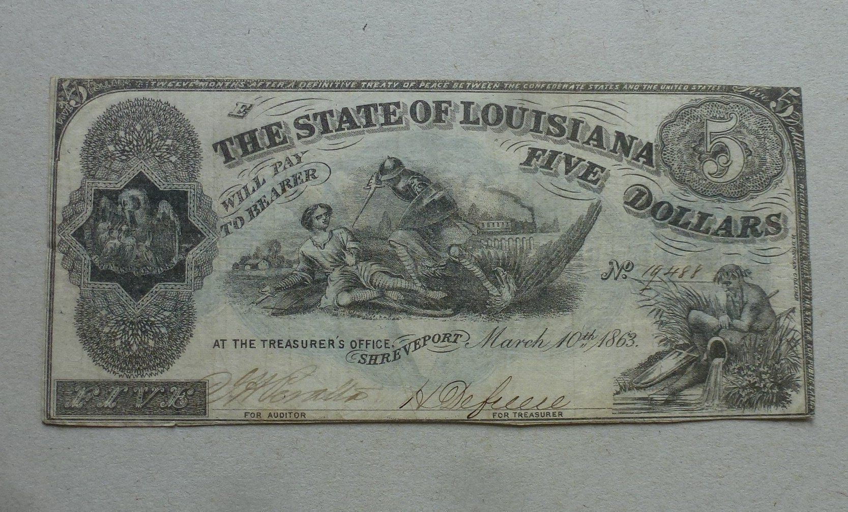Banconote: Louisiana ++ 5 Dollars 1863 – Usato da Walkringen venduto da Casablanca777