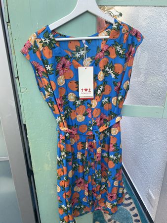 Blutsgeschwister Kleid Gr M Orangen-Print Sommerkleid Neu 🍊
