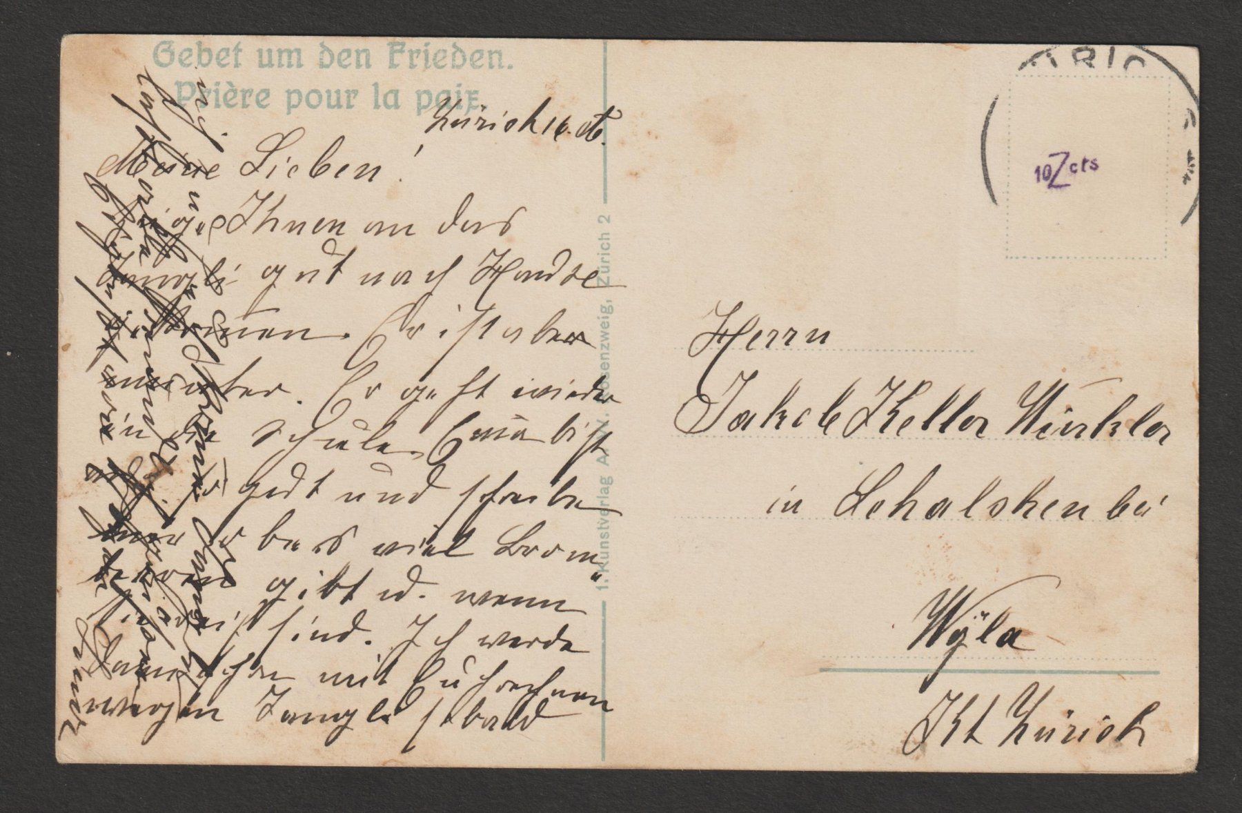 Cartoline postali: WK1 Krieg & Frieden Nr. 94 – Usato da Siebnen venduto da Fstaehli 1