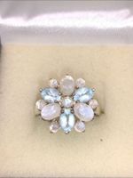 Vintage 925er Silber Ring 67 Aquamarin Edelsteine Mondsteine