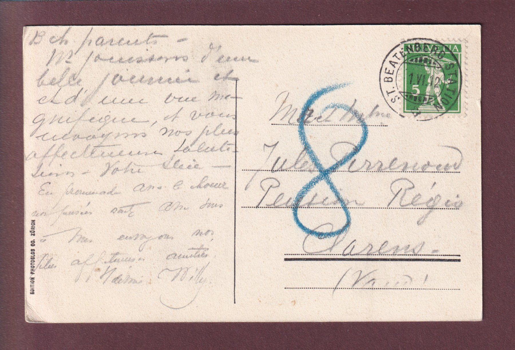 Cartoline postali: ST. BEATENBERG - Weg zum Känzeli - 1912 // kleiner Eckbug // – Usato da Pully venduto da nicecards 1