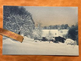 Winterliche Postkarte "Bauernhaus" mit Schnee-Motiv, Top!