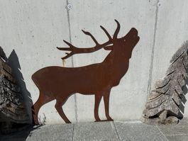 Hirsch Silhouette aus Metall, rostig, Gartendeko Herbstzeit!