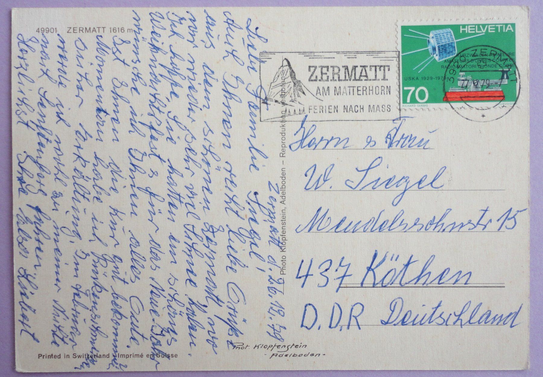 Cartoline postali: Zermatt 1616 m – Usato da Fétigny venduto da Billy2miny 1