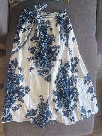 Jupe longue imprimé floral bleu et blanc taille unique