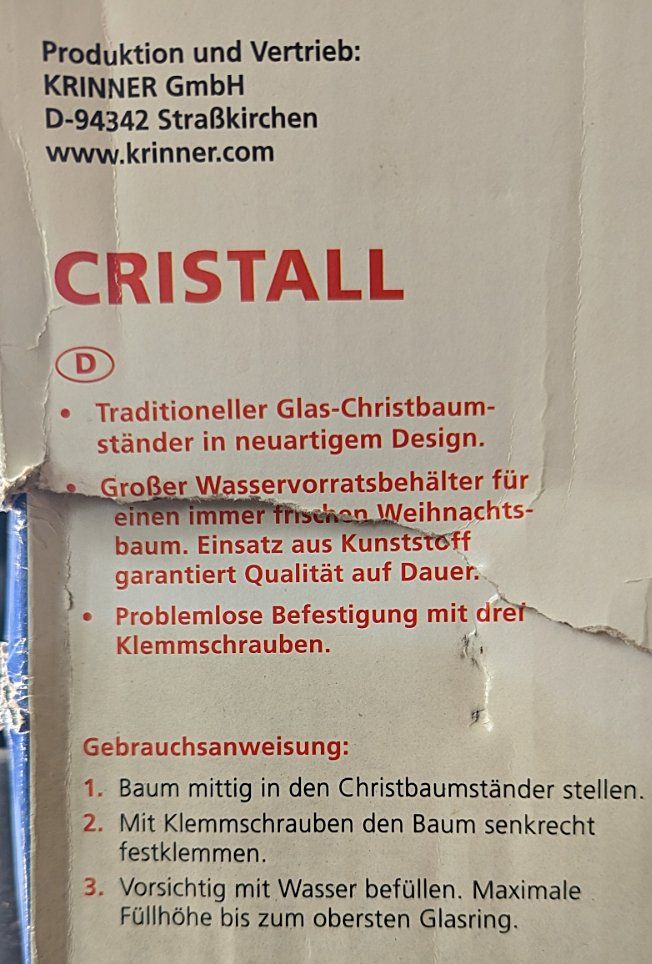 Krinner Basi per albero di Natale: Christbaum-Ständer aus Glas - Krinner Kristall. – Nuovo (secondo la descrizione) da Uetikon am See venduto da Tomarrani 3