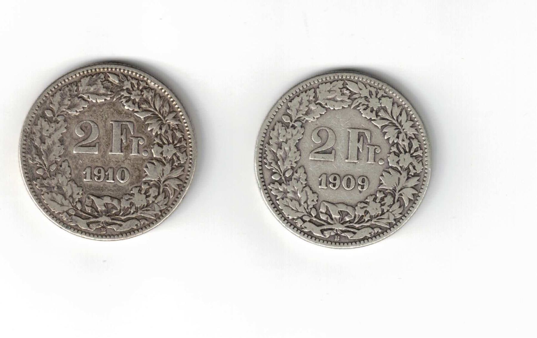 Tutti le monete: 2 x Fr. 2.- 1909/1910 – Usato da Bottmingen venduto da Golferin
