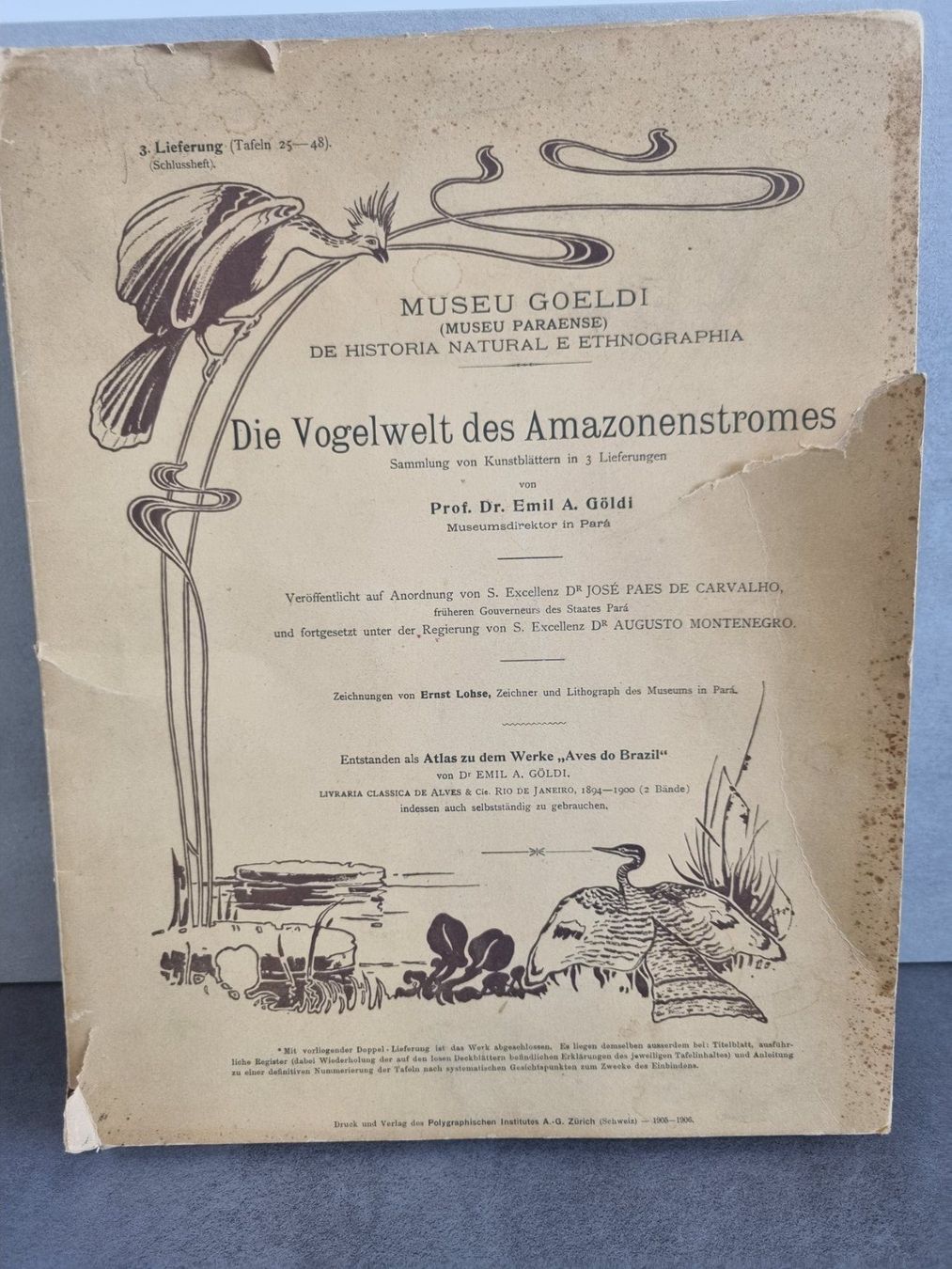Libri: Vogelwelt des "Amazonas", Emil August Göldi, 3.Fasc.1906 – Usato da Lenzburg venduto da freedomky