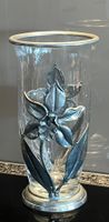Vintage Blumenvase aus Glas mit Zinn-Applikationen, Top! ...