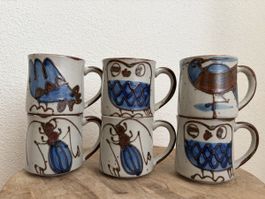6 Keramik Tassen mit Tier Motiven gebraucht