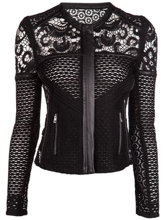 Blazer IRO lewis noir cuir et dentelle ctochet taille - 0