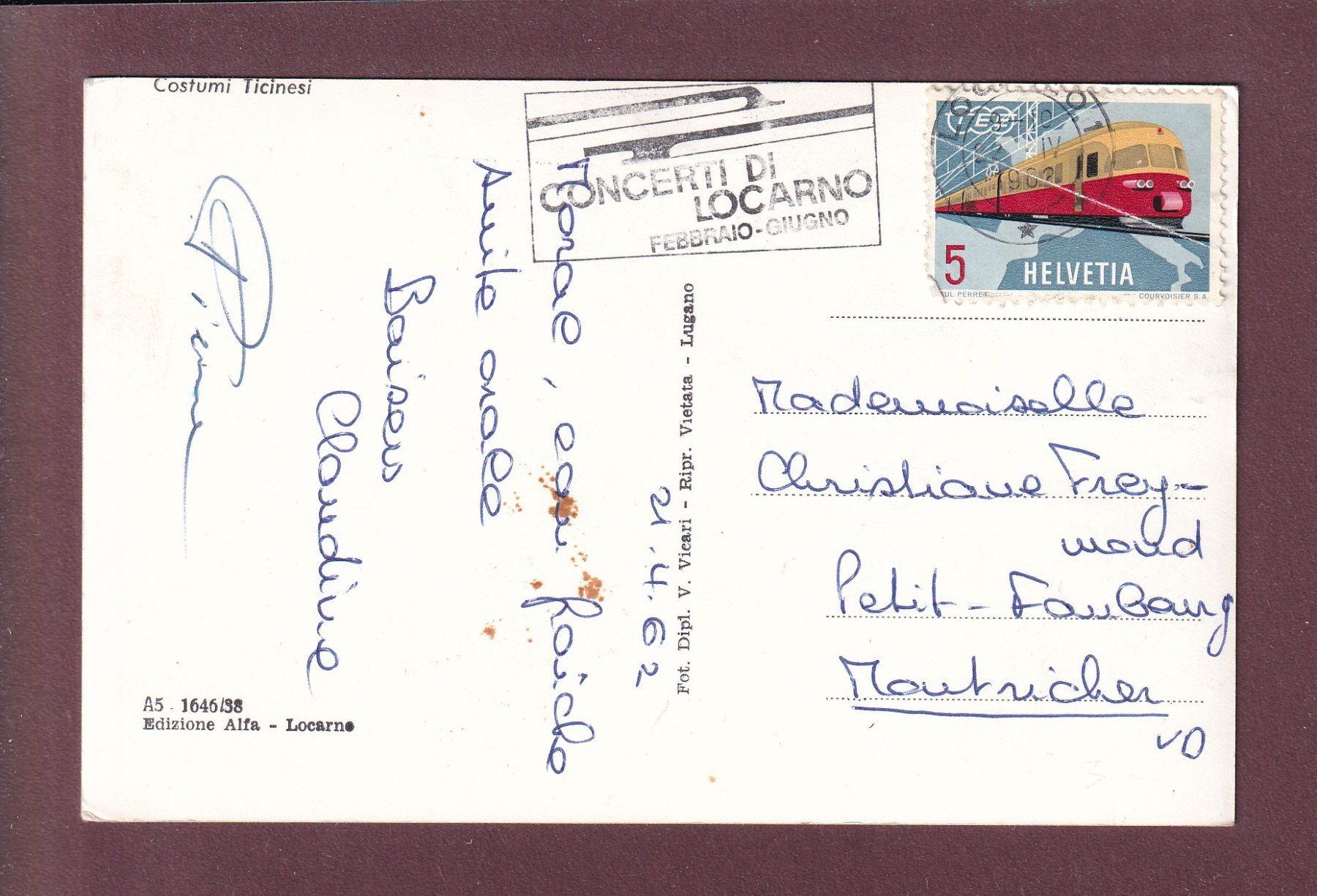 Cartoline postali: TICINO - Costumi Ticinesi - 1962 – Usato da Pully venduto da nicecards 1