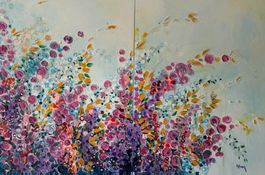 Peinture abstraite fleurs multicolores toile 75x110 cm neuve