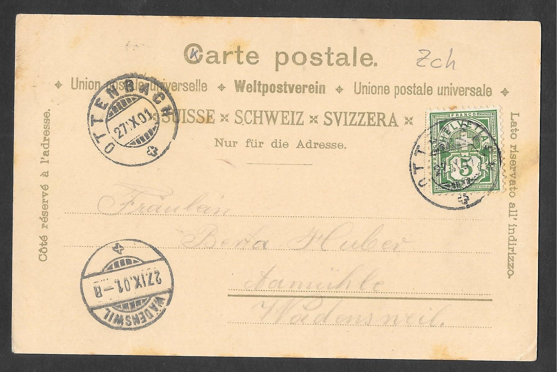 Cartoline postali: Ottenbach farbige Lithografie 5 Bilder Post Engel Schulhaus – Usato da Olten venduto da clotaldi 1