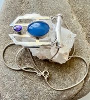 Vintage Design Silbercollier 925 Chalcedon & Amethyst Unikat