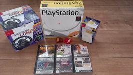 Playstation 1 mit Lenkrad und 6 Spiele mit OVP