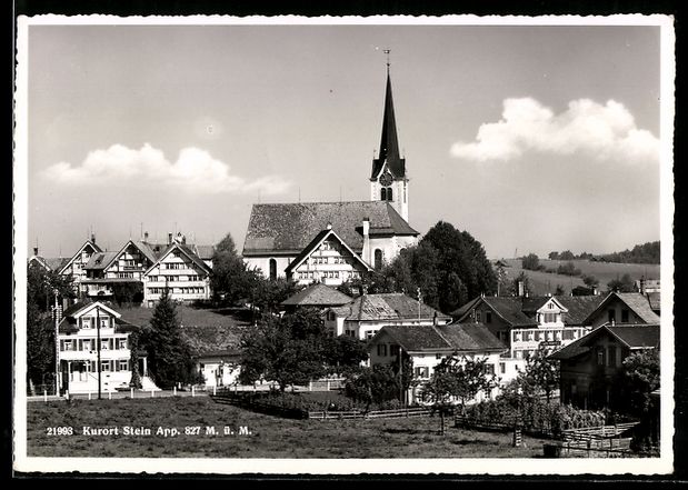 Cartoline postali: AK Stein /App., Dorfpartie mit Kirche – Usato da Berlin venduto da bartko-reher