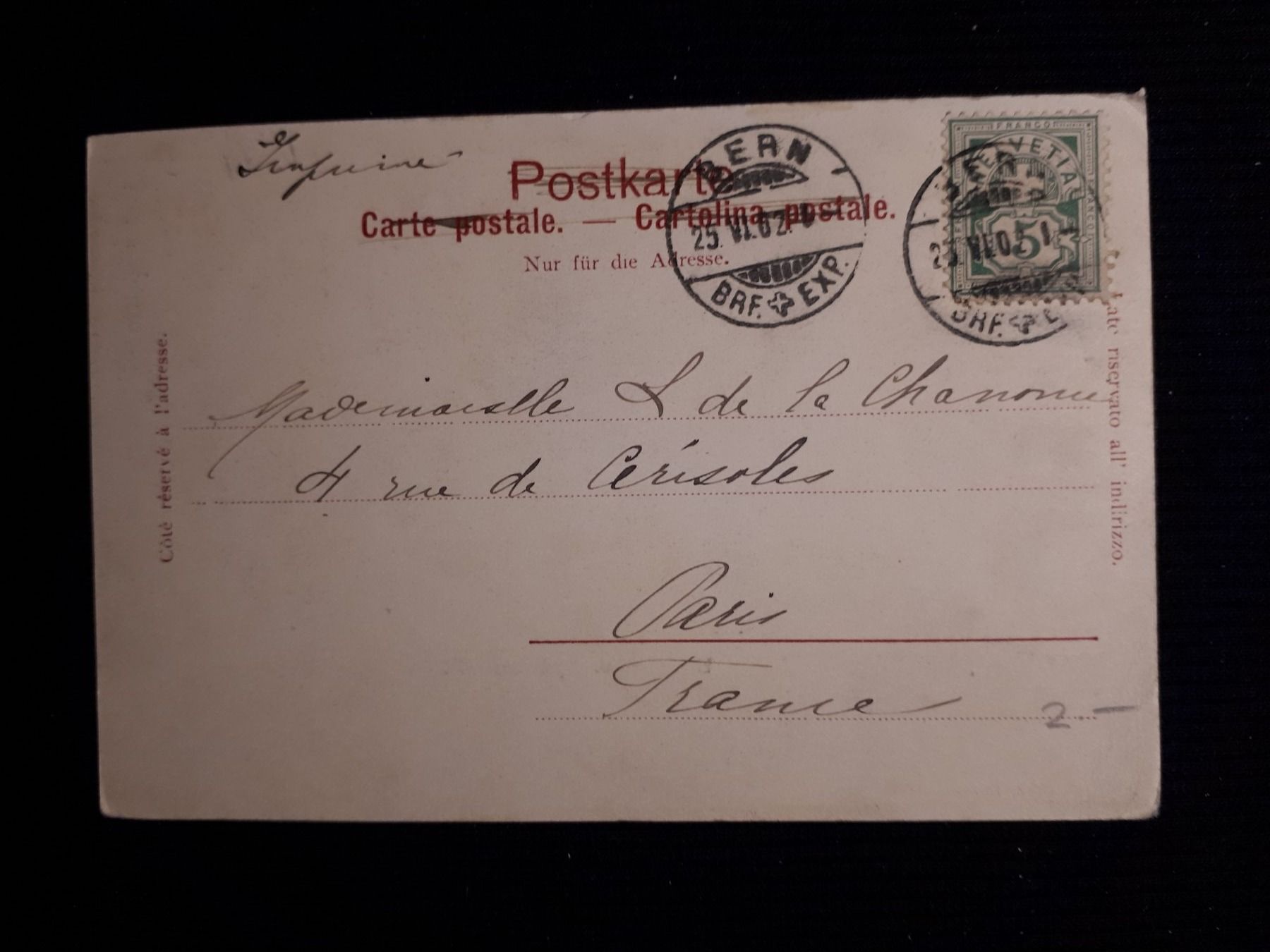 Cartoline postali: BERN 1902 - MIT MANGEL – Difettoso da Ponto Valentino venduto da giorgia06 1