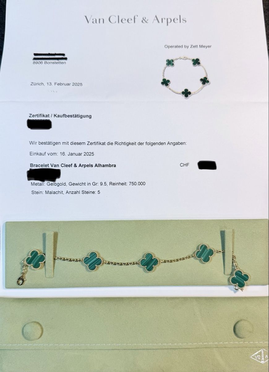 Van Cleef Bracciali & Braccialetti: Van Cleef Arpels Alhambra Malachite – Nuovo (secondo la descrizione) da Zürich venduto da WATCHROOM 2