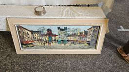 Dipinto ad olio firmato '67 "Parigi Montmartre" 50x115 cm