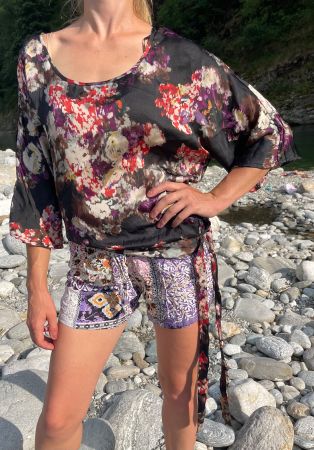 Zebra Camicia,Raso👌tgM/L-Motivo Floreale👌feste👌vacanze
