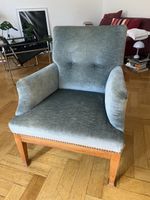 Sessel Samt blau Holzbeine Vintage guter Zustand
