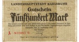 Karlsruhe 500 Mark 21.09.1922 SS++