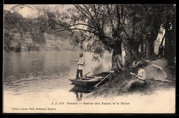 Cartoline postali: Genéve, Sentier des Saules et le Rhone – Usato da Berlin venduto da bartko-reher