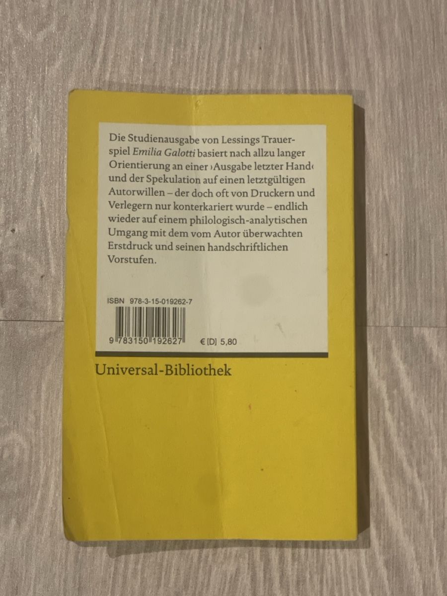 Libri: G. E. Lessing- Emilia Galloti – Usato da Hombrechtikon venduto da GianneE 1
