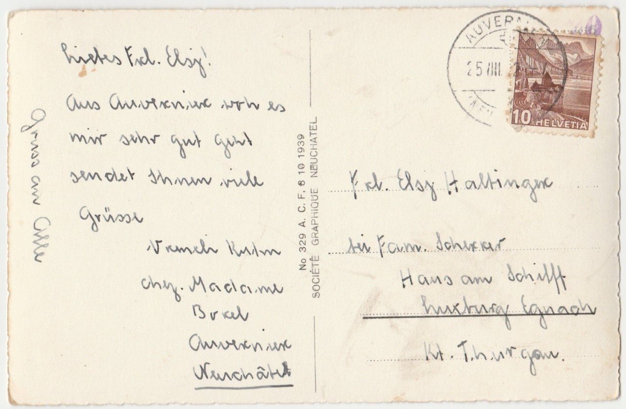Ansichtskarten: Auvernier - (1939) – Gebraucht aus Fällanden von Blausegelfliege 1