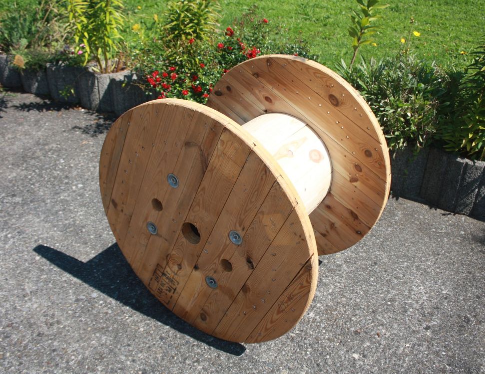 Bobine Kabeltrommel Holz Vintage Deko Gartentisch Massiv Gebraucht In 