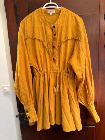 Ghospell Bluse gelb mit Raffungen Grösse S guter Zustand