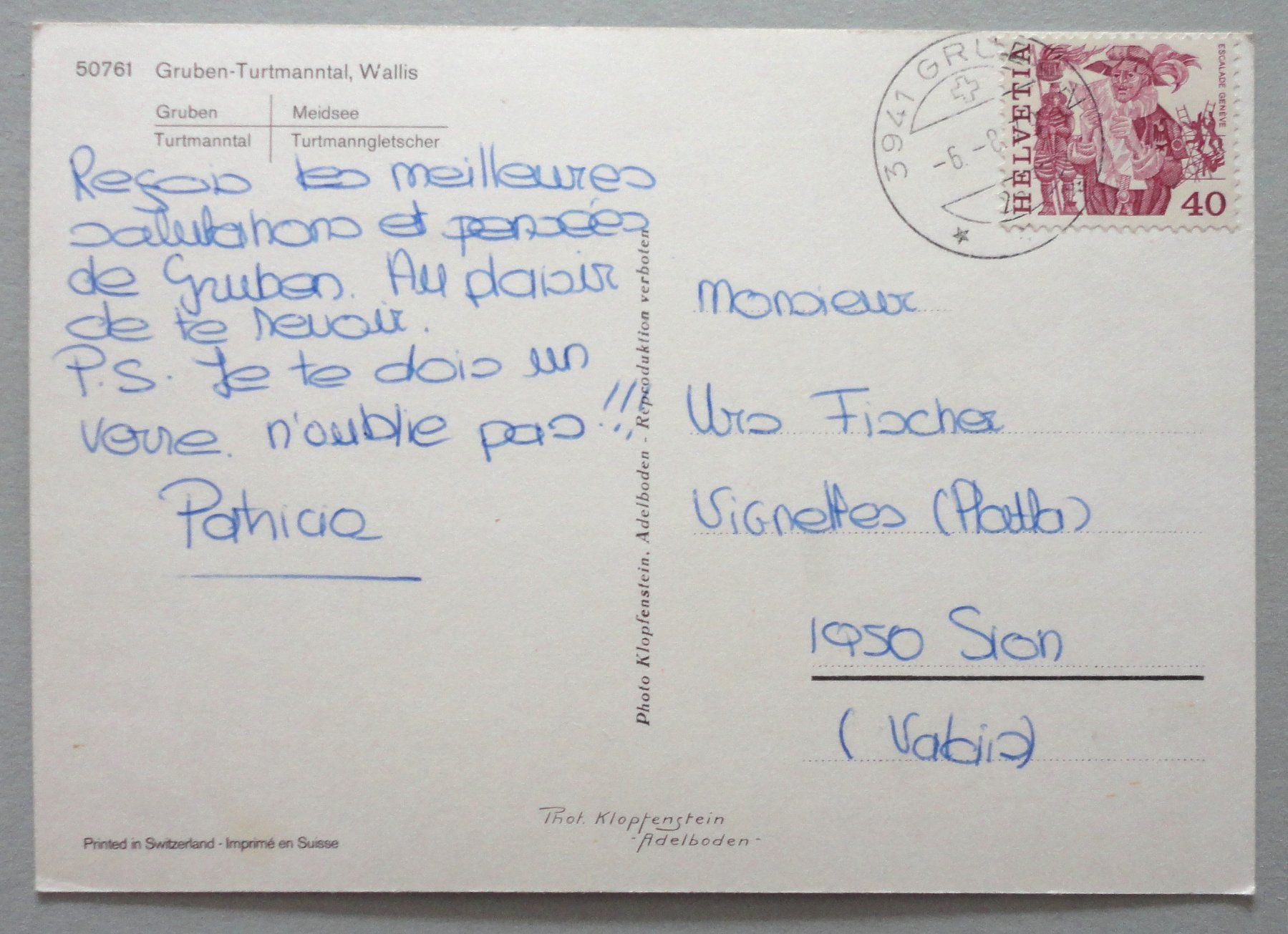 Cartoline postali: Gruben - Turtmanntal, Wallis – Usato da Fétigny venduto da Billy2miny 1