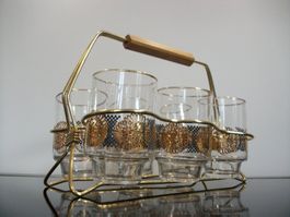 50er 60er Jahre 6 Stück Gläser im Träger Modern Mid Century